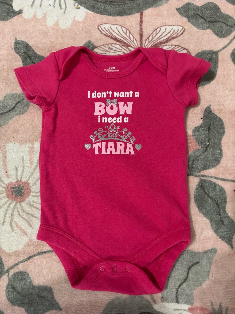 Girls Hot Pink 'I Need a Tiara' One-Piece Bodysuit